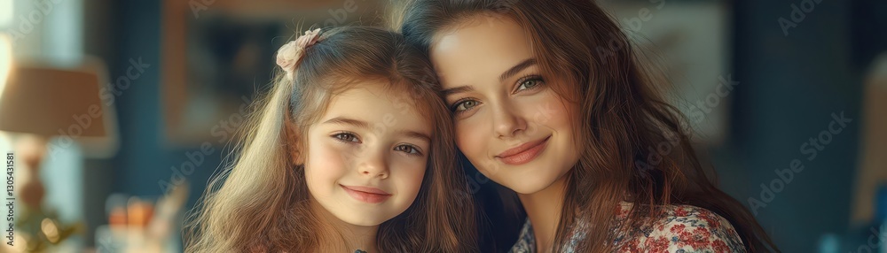 Heartwarming Portrait of Mother and Daughter Smiling Together Heartwarming Portrait of Mother and Daughter Smiling Together