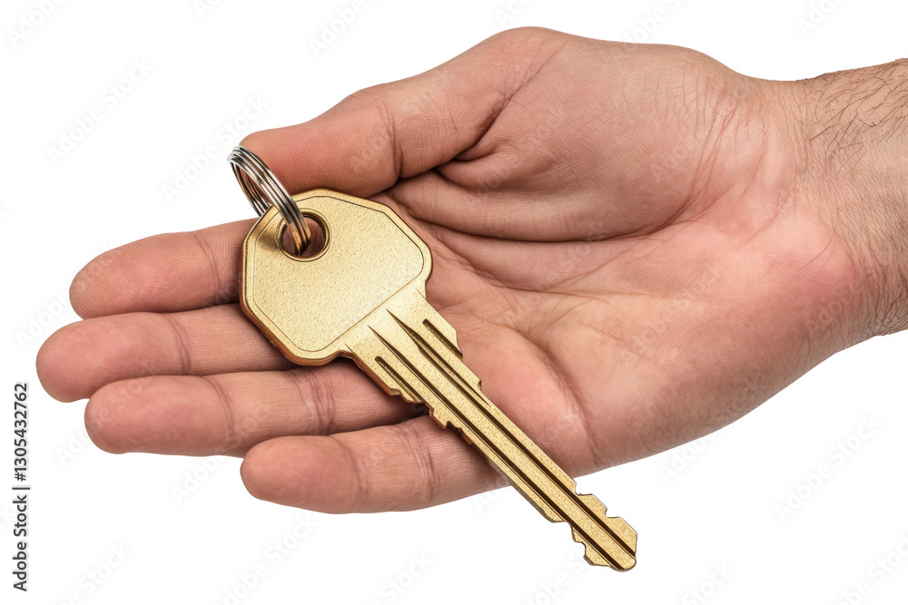 hand holding a shiny golden key, symbolizing opportunity, isolated on white hand holding a shiny golden key, symbolizing opportunity, isolated on white