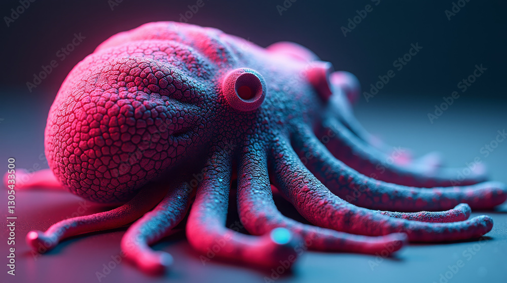 Naklejka premium Generative AI Cyberpunk Octopus Abstract Conceptual Digital Art octopus tentacles cyberpunk futuristic abstract digital art red blue texture artificial future technology innovation