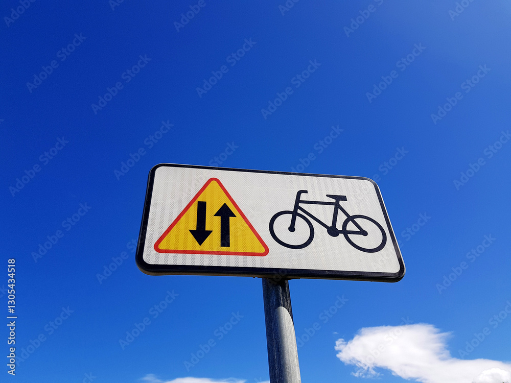 Two-way bicycle road vertical sign. Two-way bicycle road vertical sign.