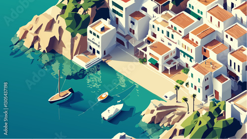 Isometric Representation of Ibiza’s Iconic Waterfront