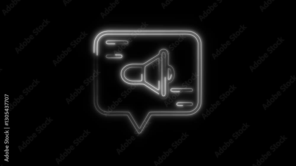 Glowing neon promotion  icon isolated on black background. HD Video motion graphic animation icon