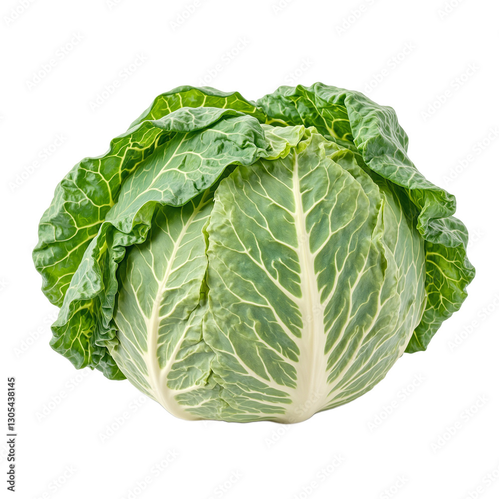 Fresh green cabbage leaf with intricate veins vibrant color and a hearty texture Isolated on a white background for a clean look Fresh green cabbage leaf with intricate veins vibrant color and a hearty texture Isolated on a white background for a clean look