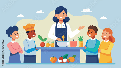 The workshop also delves into nutrition with a certified dietitian leading a cooking demonstration focused on healthy seniorfriendly meals.. Vector illustration