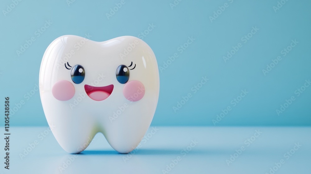 Fototapeta premium Cute Tooth Smiling on Light Blue Background