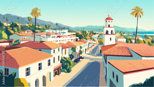 Santa Barbara- A Picturesque Coastal City in Isometric Perspective