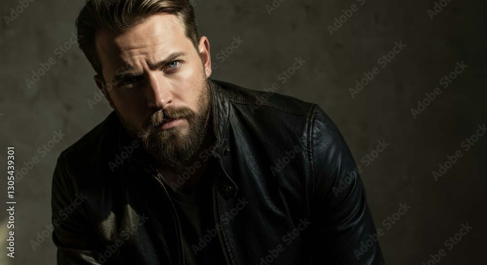 Fototapeta premium Man in Leather Jacket - Studio Portrait