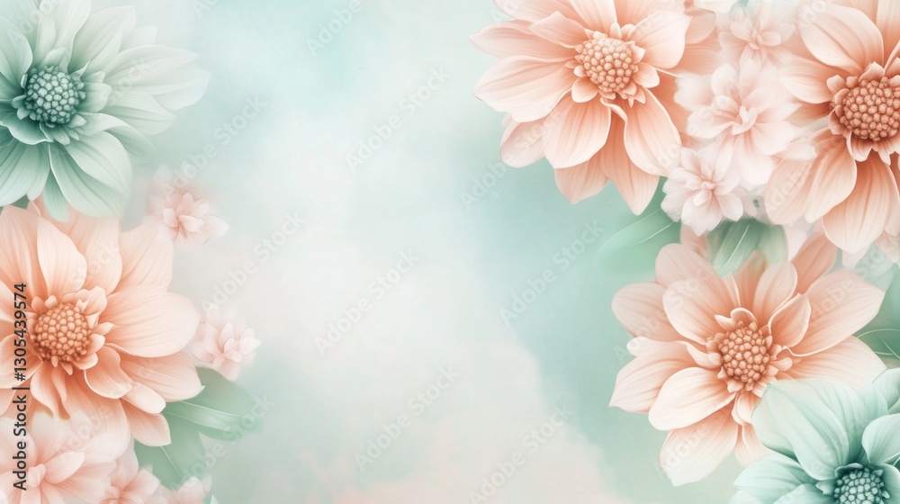 Pastel Dahlia Flowers on Light Sky Background Pastel Dahlia Flowers on Light Sky Background