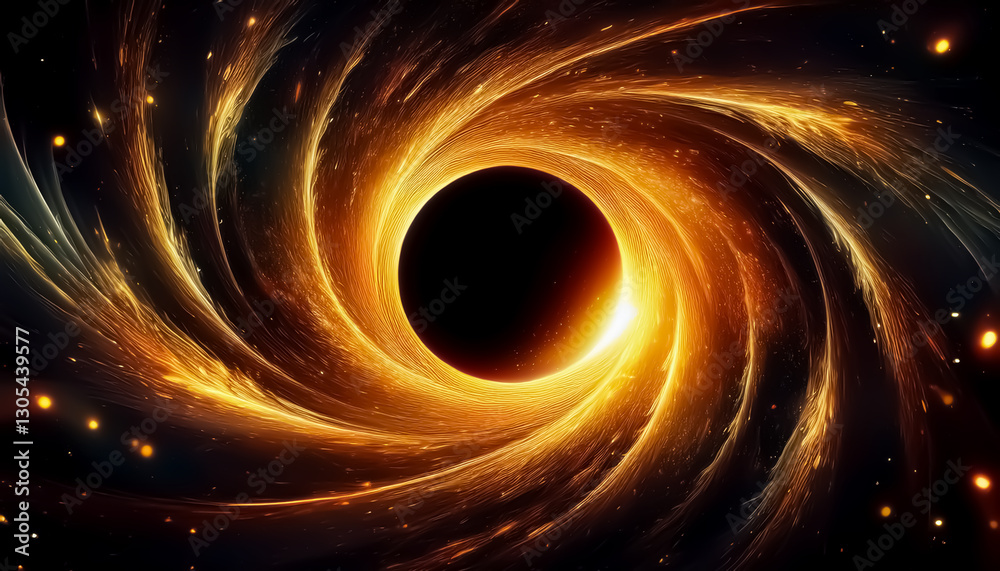 Obraz premium Golden Swirling Vortex in Space - Abstract Cosmic Art