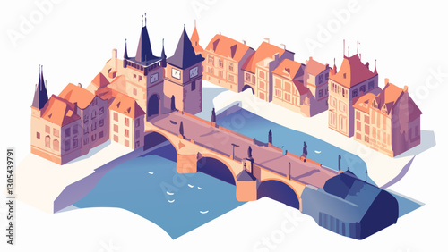 The Iconic Prague Bridge in Isometric Design