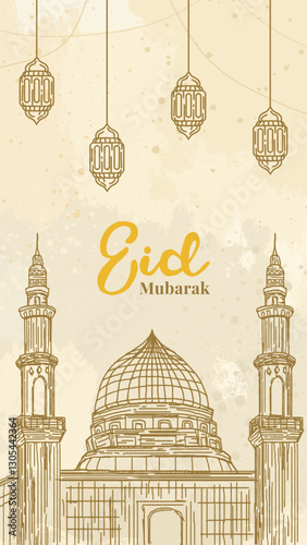 Vintage ramadan eid mubarak social media story and status mobile banner template. Vertical Islamic wallpaper greeting card