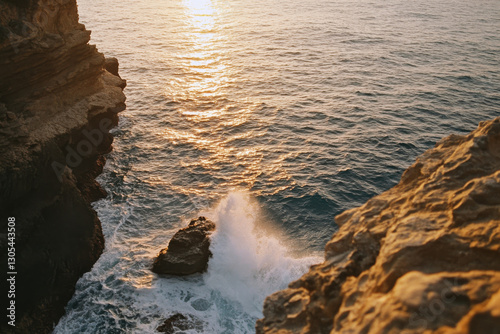 Sunset over a rocky coastline