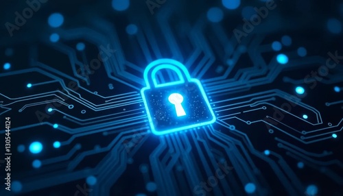 Cyber security concept. Padlock and circuit board background