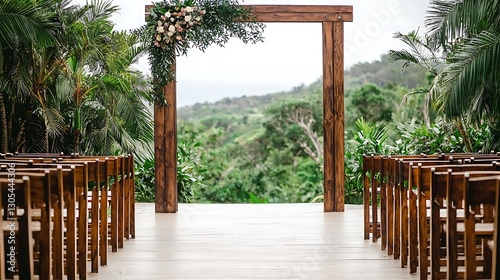 Serene Outdoor Wedding Venue Surrounded by Lush Greenery