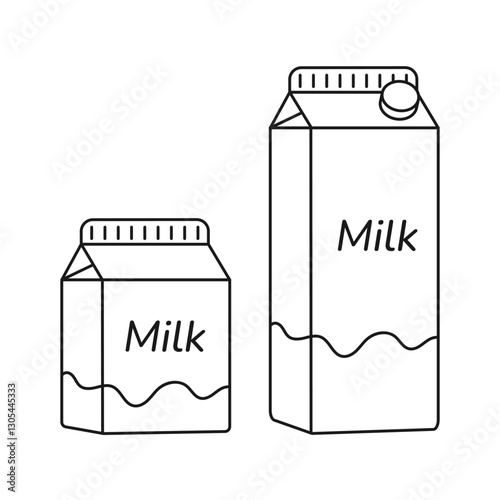 Milk cartons in minimalist line art. Black and white design. Vector illustration isolated