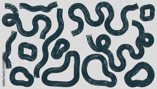 Dry Brush, Marker Drawn Bold Wavy Doodle Lines. Template Abstract Modern Geometric Vector Curved Wavy Ornament Background. Hand Drawn Abstract Strokes For Design, Print, Collage.