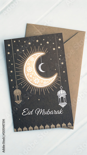 Wallpaper Mural Eid Mubarak Greeting Card with Crescent Moon and Stars Torontodigital.ca