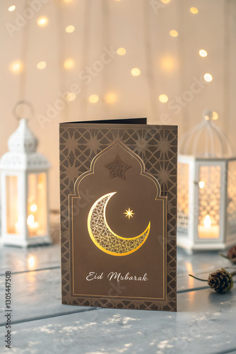 Wallpaper Mural Eid Mubarak Greeting Card with Crescent Moon and Stars Torontodigital.ca