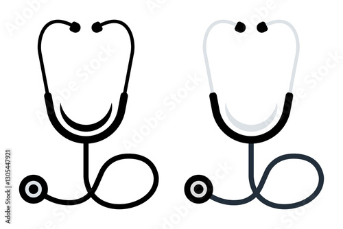 stethoscope icon in silhouette and color vector, representing medical, healthcare, and diagnosis tools. Perfect for hospitals, clinics, and professional designs.