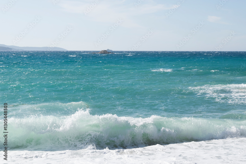 Waves of the Ionian Sea that crash on the rocks and shore Waves of the Ionian Sea that crash on the rocks and shore