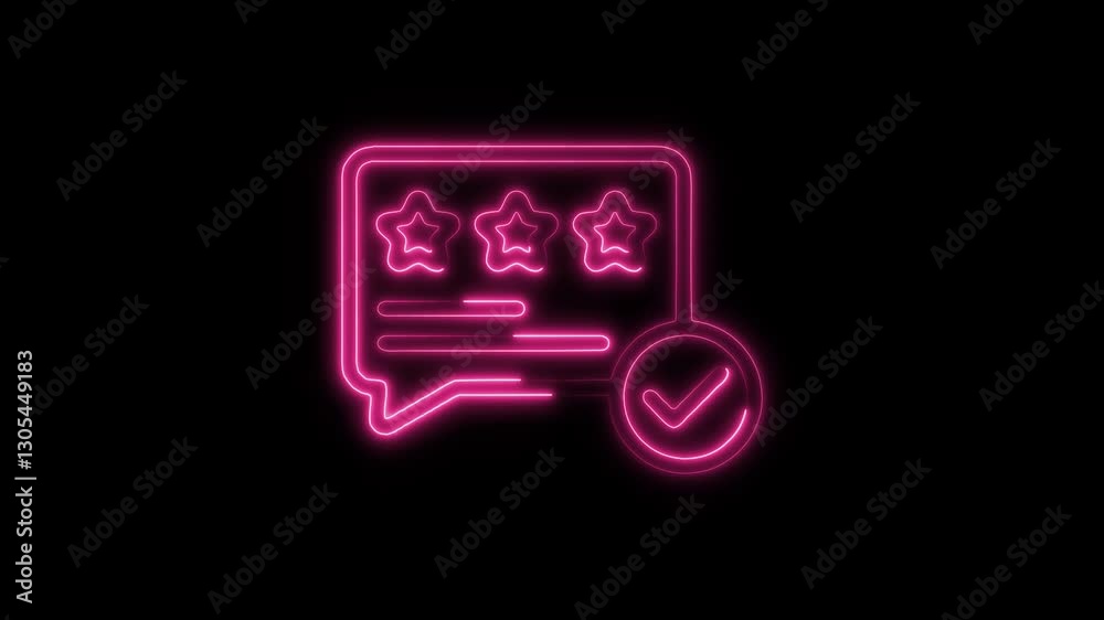 Glowing neon review approval icon isolated on black background. HD Video motion graphic animation icon Glowing neon review approval icon isolated on black background. HD Video motion graphic animation icon