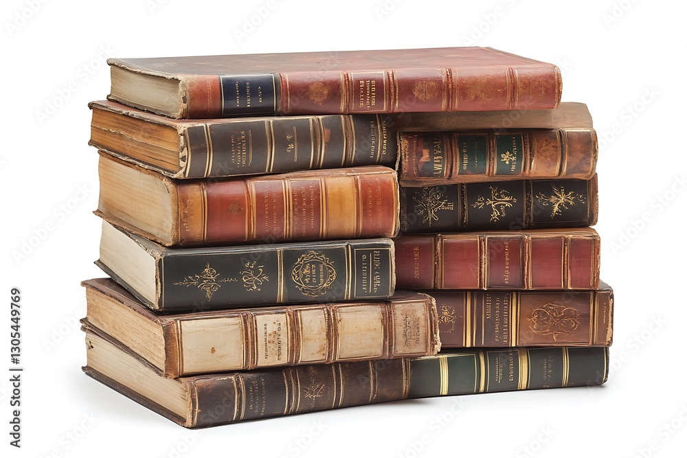 Antique book stack, white background Antique book stack, white background