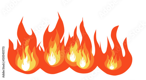  Colorful fire flames,Cartoon flame close up on white background