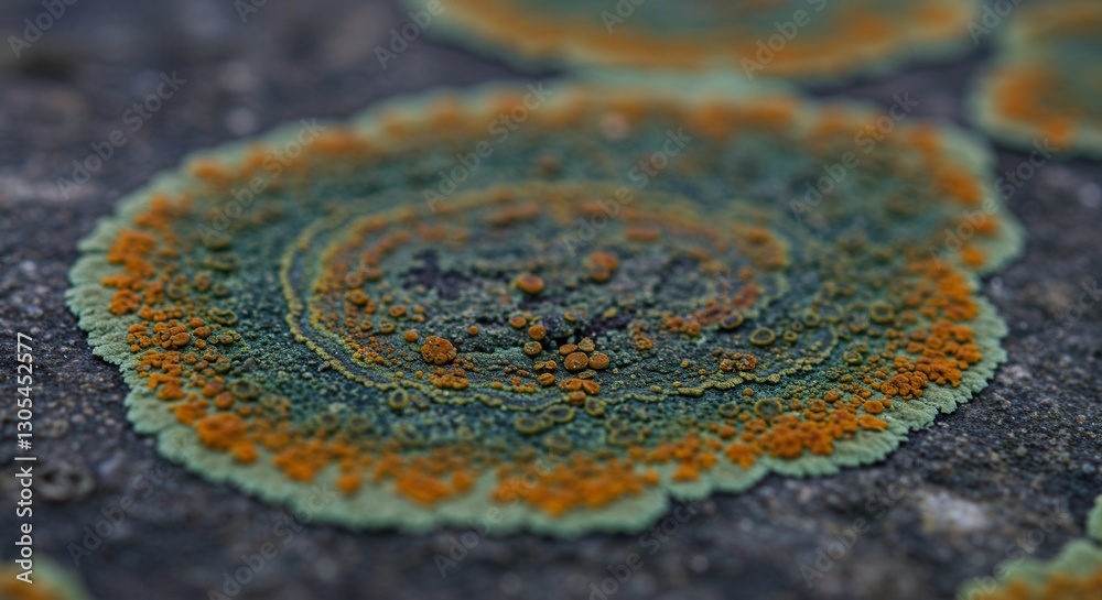 Obraz premium Close Up on Circular Lichen Growing on a Rock Surface Outdoor