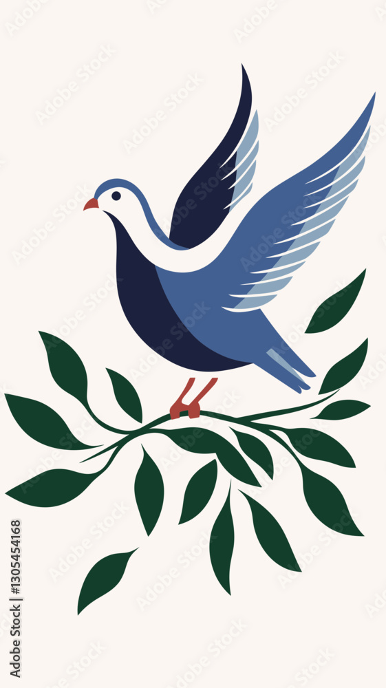 Fototapeta premium Minimalist Peace Dove Illustration on Olive Branch Vector Art