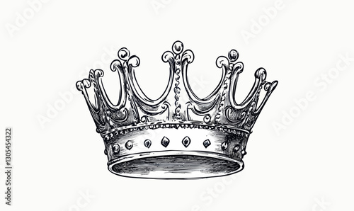 Elegant Hand-Drawn Crown Ink Sketch in Engraving Style Vector Illustration for Minimalist Designs