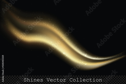 Luxury Golden smoke with gold bokeh lights and stardust, magical vector illustration on transparent background