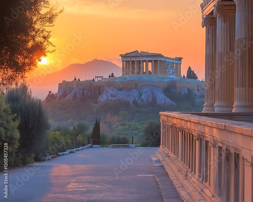 Athenian sunset temple view