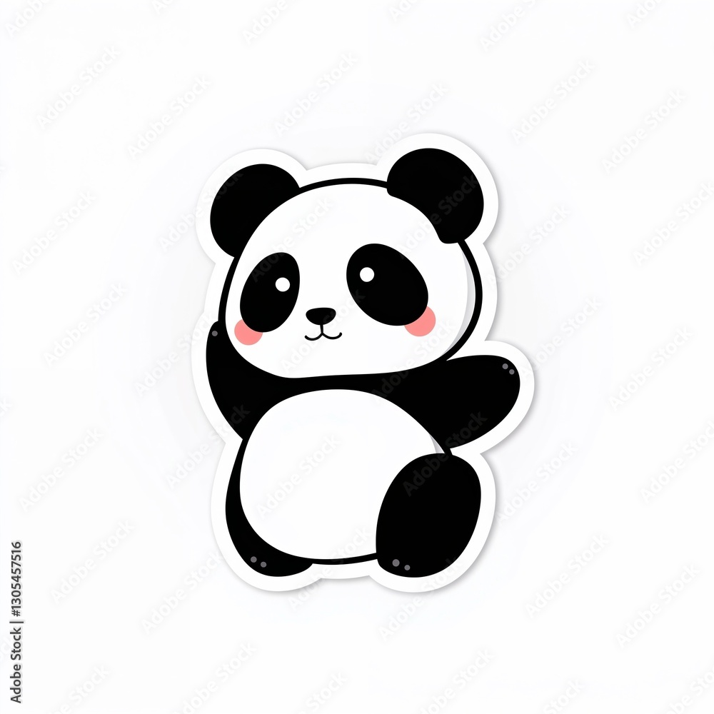 Naklejka premium Cute Panda's Cheerful Greeting: A charming cartoon panda, radiating warmth with a raised paw in a welcoming gesture.
