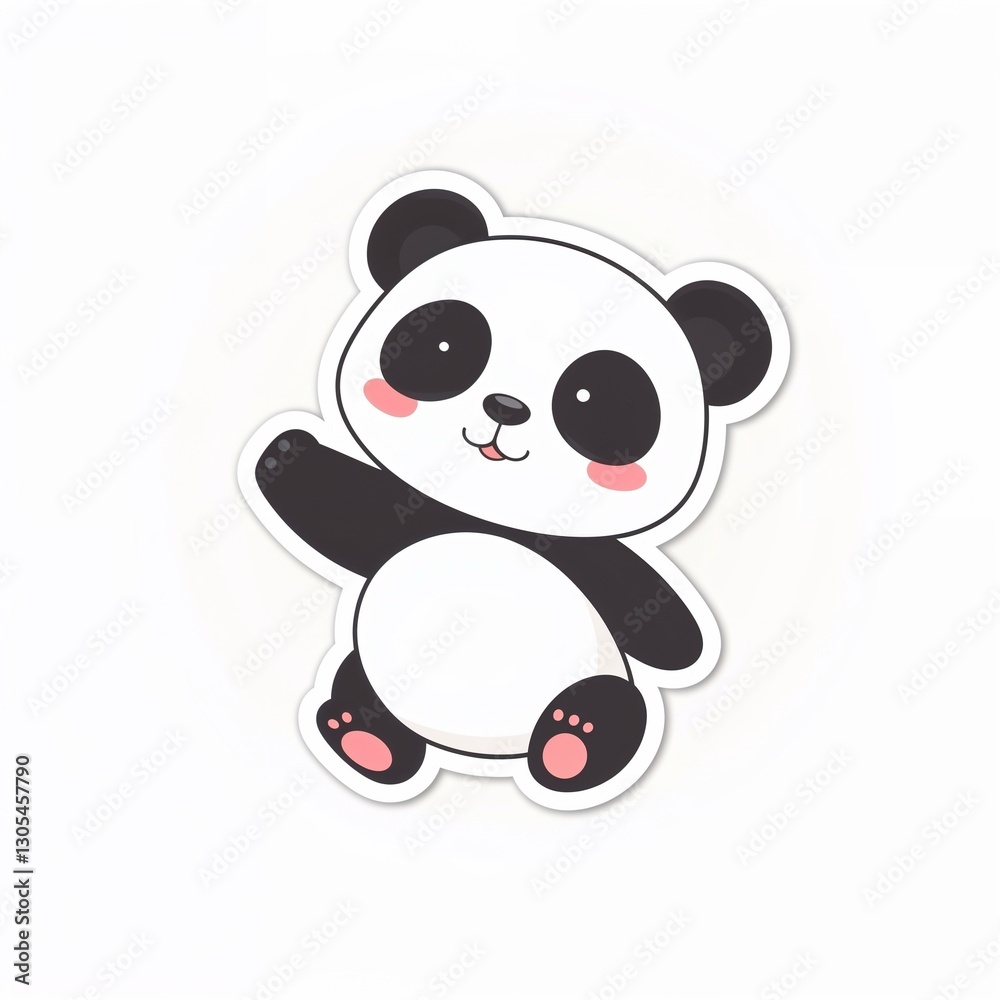 Naklejka premium Cute Panda Bear Illustration: A delightful illustration of a playful panda bear waving hello, featuring a charming design with cartoon style.
