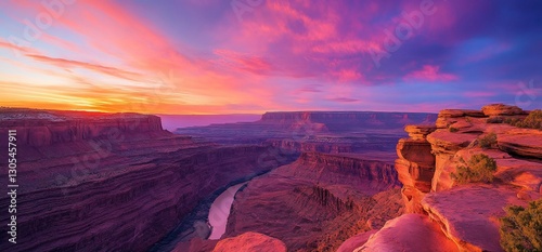 Panoramic view of Dead Horse Point State Park at colorful sunset photo