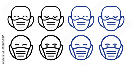 face mask icon in silhouette and color vector, perfect for medical, healthcare, and safety designs. Ideal for web, apps, infographics, and branding.