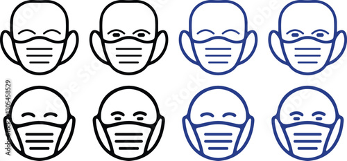 face mask icon in silhouette and color vector, perfect for medical, healthcare, and safety designs. Ideal for web, apps, infographics, and branding.