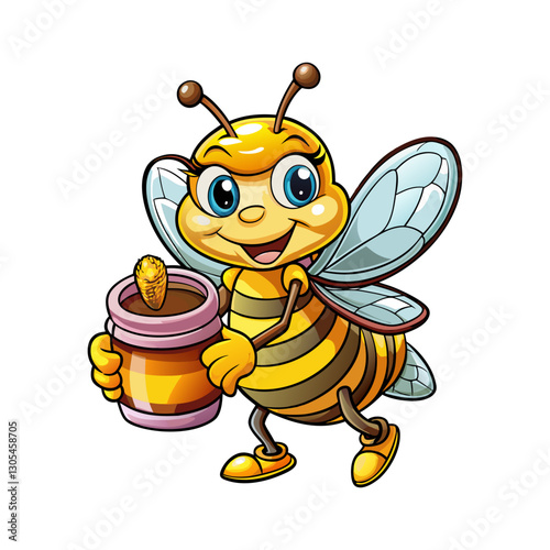Bee holding honey jar