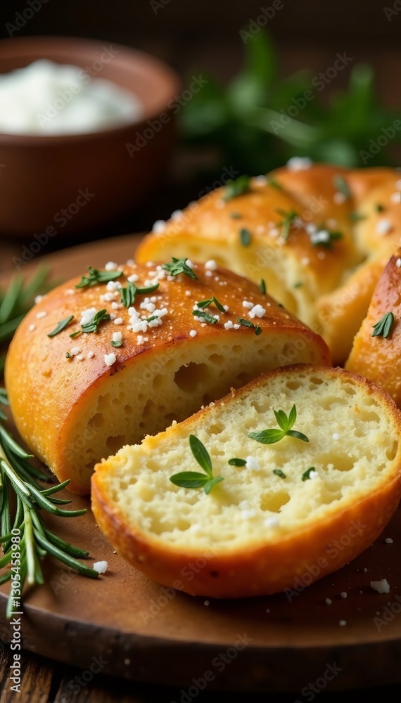Crispy Sardinian bread seasoned with salt and rosemary, on rustic wooden table, wooden table, traditional Crispy Sardinian bread seasoned with salt and rosemary, on rustic wooden table, wooden table, traditional
