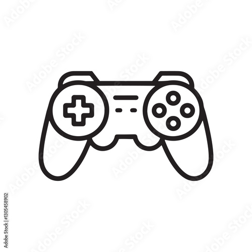 Minimalist line art icon of a game controller with clean and simple design elements