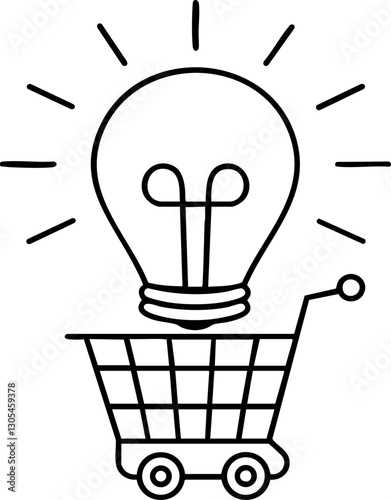 Light bulb above a shopping cart, symbolizing innovative ideas in retail or e-commerce.