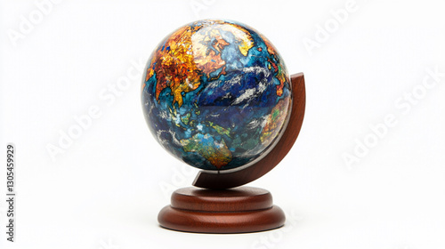 A globe on a white background. Global communications disruption illustration depicting a world map with broken connections,