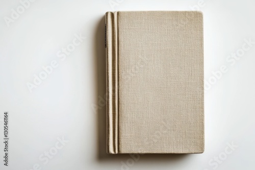 Beige Linen-Covered Book on White Background