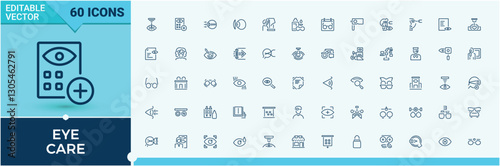 Eye Care icon set. Includes thin line human, man, vision, allergy, patient, doctor and more. Pixel perfect. Editable stroke. Vector collection.