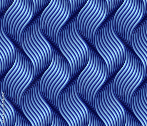Tech twisted 3D ribbons electric blue seamless pattern, vibrant blue woven cables vector background.
