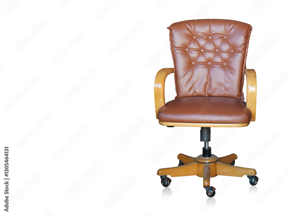 Fototapeta premium front view brown leather and brown wooden chair on white background, object, decor, furniture, fashion, home, house, copy space