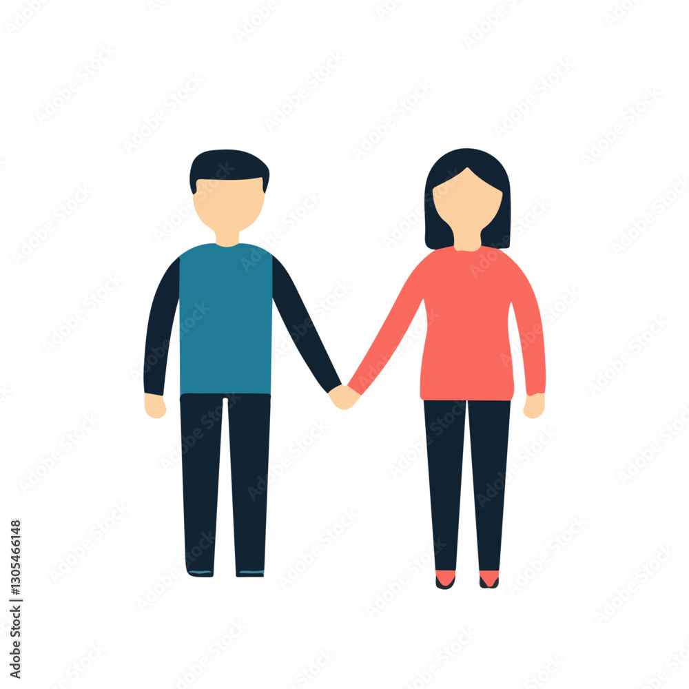 2D flat vector illustration couple holding hands icon isolated on a white background.
2D flat vector illustration couple holding hands icon isolated on a white background.