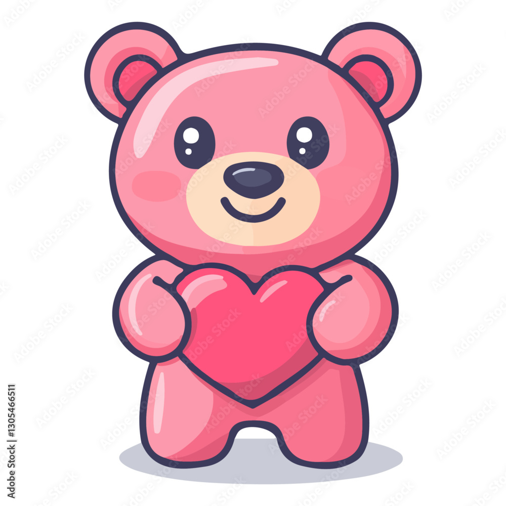 2D flat vector illustration cute pink love bear holding a heart icon isolated on a white background.
2D flat vector illustration cute pink love bear holding a heart icon isolated on a white background.