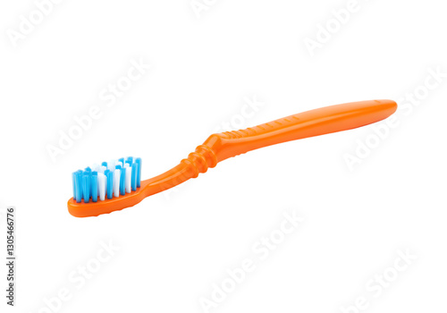 Bright Orange Toothbrush with Blue Bristles on a Transparent Background for Dental Care and Oral Hygiene Concepts
