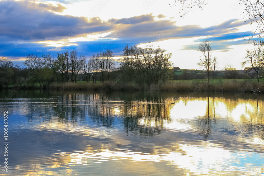 Fototapeta premium Spring Landscape at the Lake with Reflections